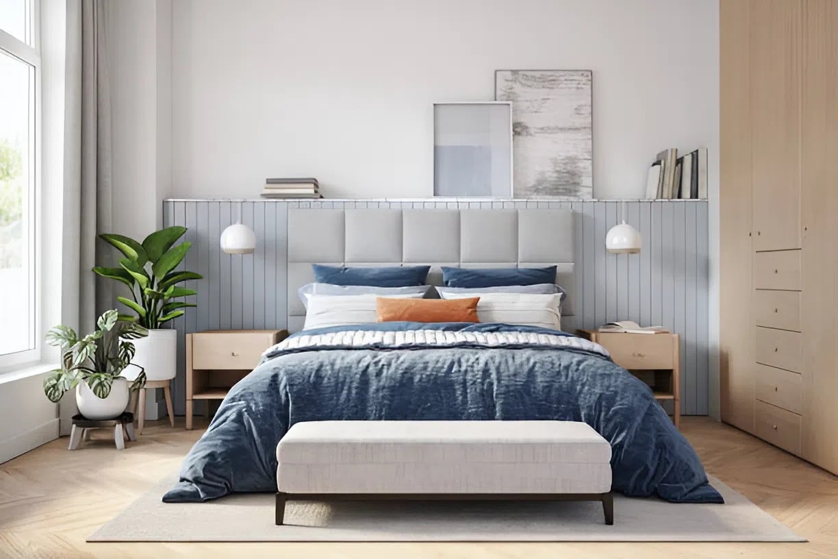 Cozy bedroom with soothing interior paint colors painted by a house painter in Grants Pass, OR