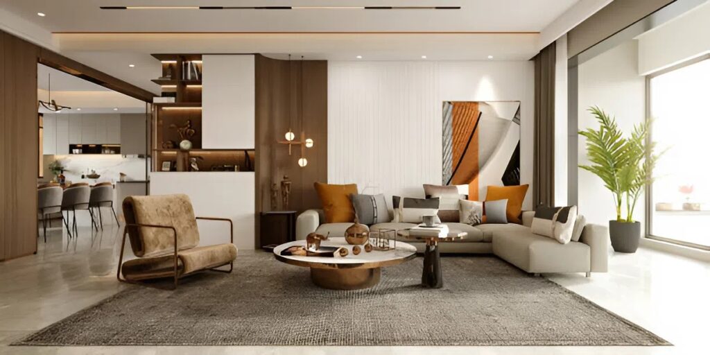 Living room with neutral painted walls and a smooth finish by a painter in Medford, OR